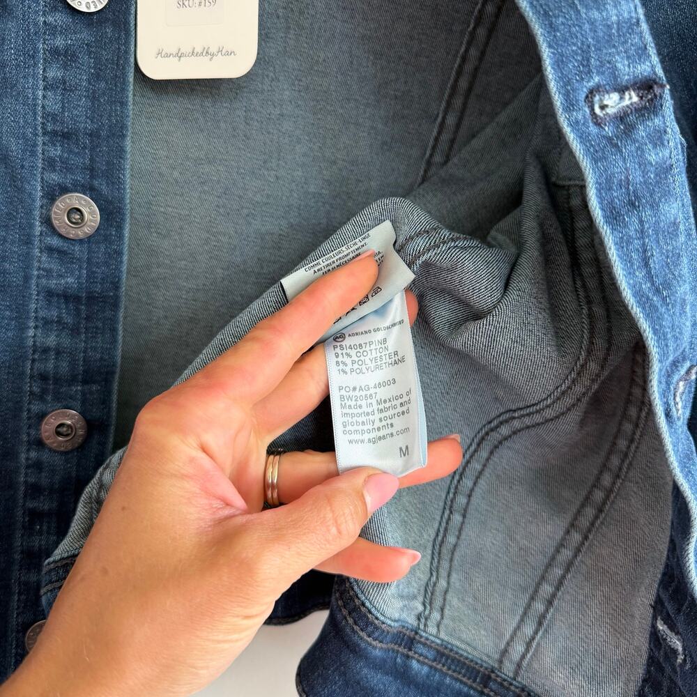 AG Adriano Goldschmied Robyn Slim Trucker Denim Jacket Dark Wash Blue M BW20567 - Picture 7 of 8